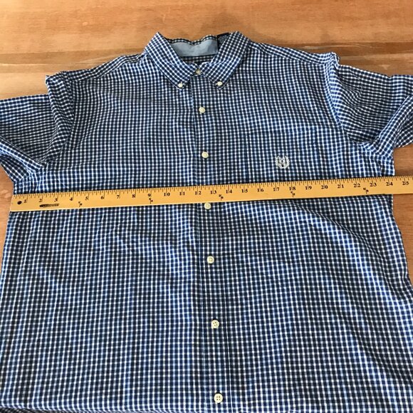 Chaps Easy Care Shirt Men XL Blue Plaid Button Down Pocket Crest Short Sleeve - Picture 7 of 14